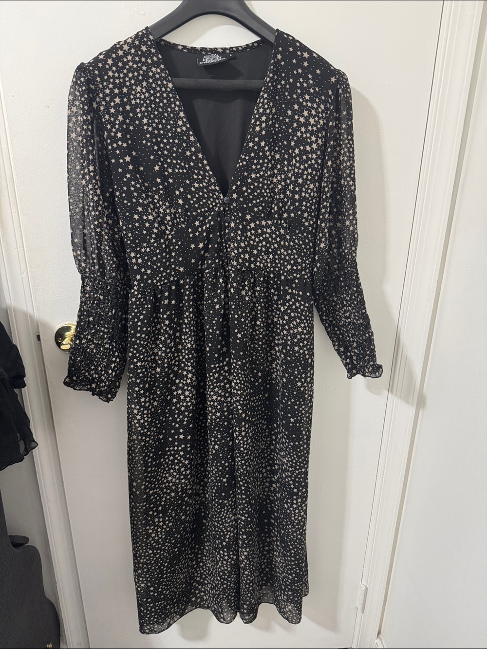 Black Star-Print V-Neck Midi Dress
